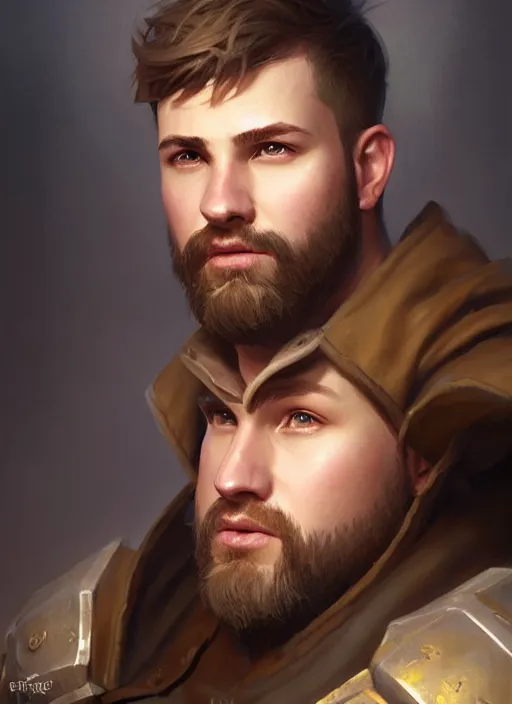 Image similar to a _ fantasy _ style _ portrait _ painting _ of chubby white male very short hair short stubble, brown hair, rpg dnd oil _ painting _ unreal _ 5 _ daz. _ rpg _ portrait _ extremely _ detailed _ artgerm _ greg _ rutkowski _ greg