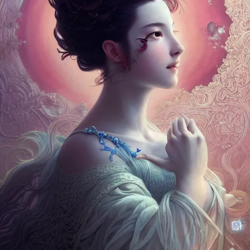 Image similar to aerith gainsborough, intricate, elegant, highly detailed, smooth, sharp focus, award - winning, masterpiece, in the style of tom bagshaw, cedric peyravernay, peter mohrbacher, victo ngai, pinterest, 4 k hd illustrative wallpaper, chinese style