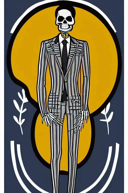 Image similar to A portrait of a skeleton in a suit, sticker, colorful, illustration, highly detailed, smooth and clean vector curves, no jagged lines, vector art, smooth