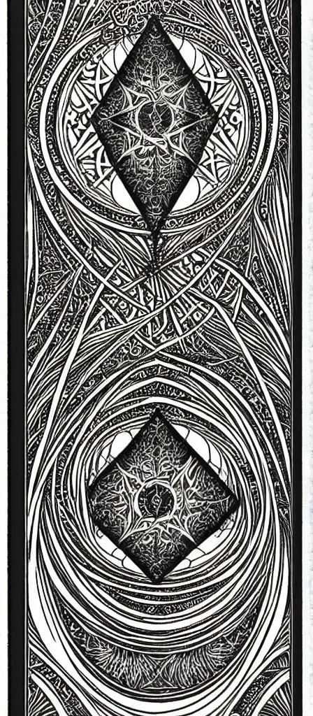 Image similar to a beautiful fractal tarot card featuring bold occult imagery with clean lines. skullpunk. haeckel. detailed adult coloring book