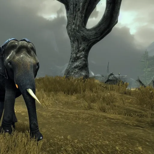 Prompt: a elephant in skyrim screenshot