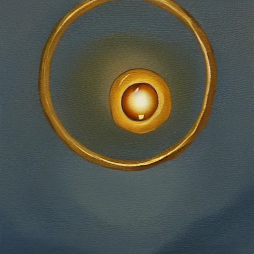 Image similar to a dnd golden wedding ring with three small glowing orbs in the center of its face, oil painting