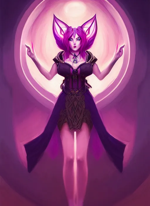 Image similar to symmetry!! portrait of beautiful female character coven ahri, league of legends art, dark atmosphere, purple fire, glowing lights!! intricate, elegant, highly detailed, digital painting, artstation, vector behance hd jesper ejsing, hd, 3 2 k, ilya kuvshinov, gustav klimt