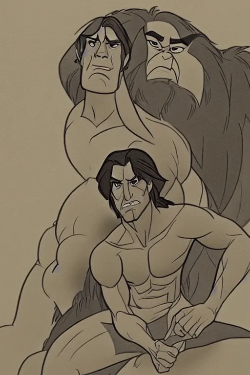 Image similar to disney's tarzan, solo portrait, very detailed, traditional animation 🖌🎥