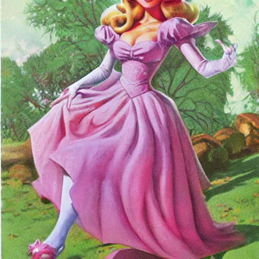 Prompt: Princess Peach, artwork by Earl Norem,