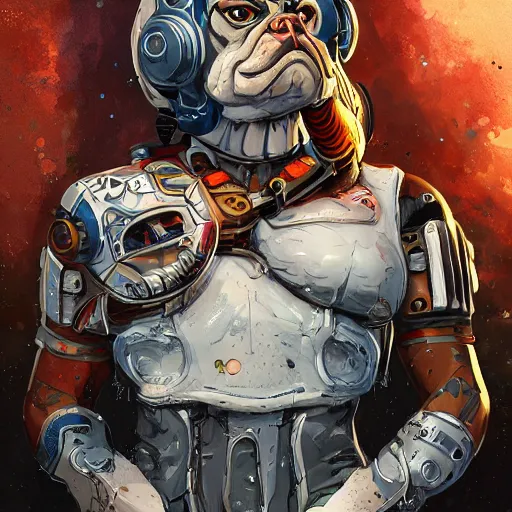 Image similar to cyborg bulldog comic style concept art, elegant, colorful, highly detailed, digital painting, artstation, concept art, illustration