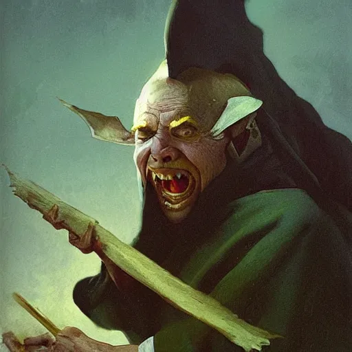 Image similar to small pale cowardly man wearing dark cloak, portrait, funny artwork, scared smile, close shot, round face, fantasy artwork, dnd, by karl spitzweg, whimsical