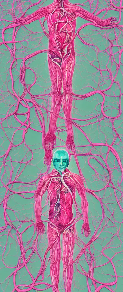 Image similar to kawaii pastel man made of internal organs and arteries and veins, digital art, pastel, colorful,