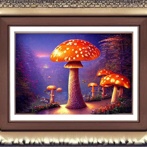 Prompt: mushroom iridescent bird weird rich art nouveau by artgerm, thomas kinkade, evgeny lushpin