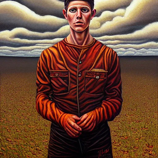 Prompt: a hyper realistic painting of a young fire - man, by jeffrey smith, by andrea kowch