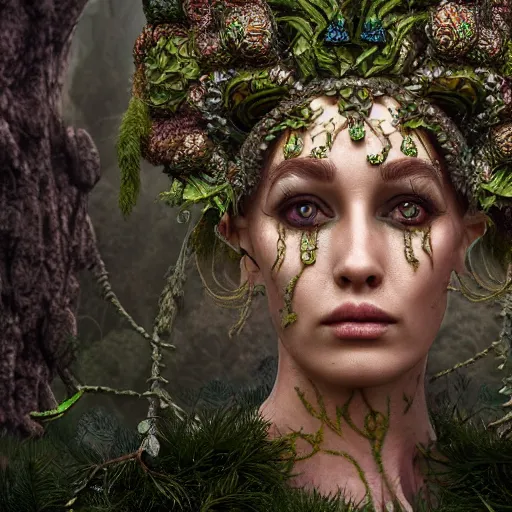 Image similar to the forest queen, 4 k, intricate detailed, jaw dropping, gorgeous, surreal, octane render