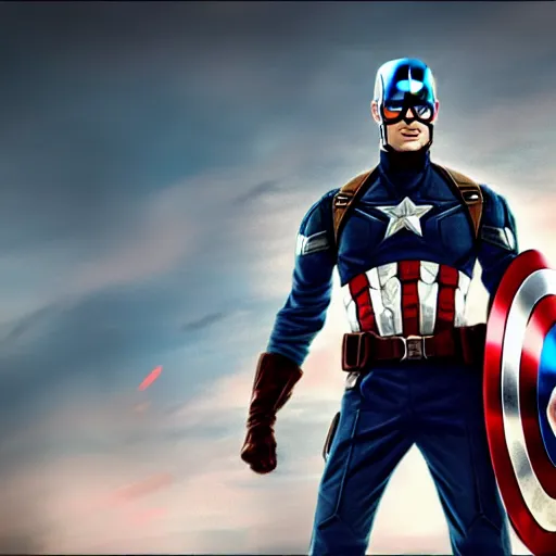 Image similar to captain america, battle scene, war in background, in style of solo leveling, anime, high definition