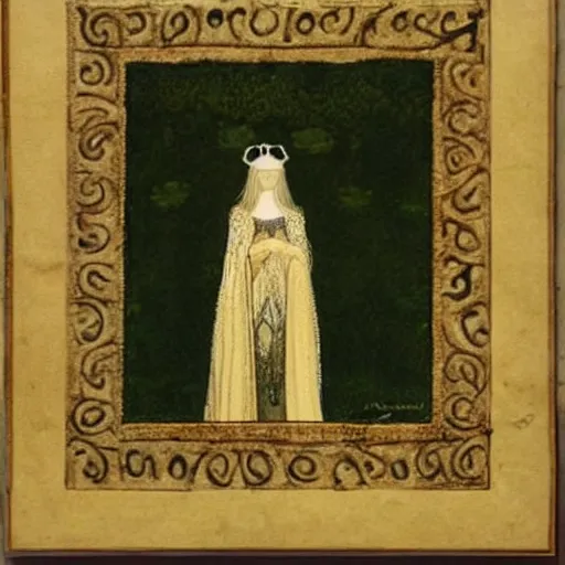 Image similar to beautiful young medieval queen by john bauer