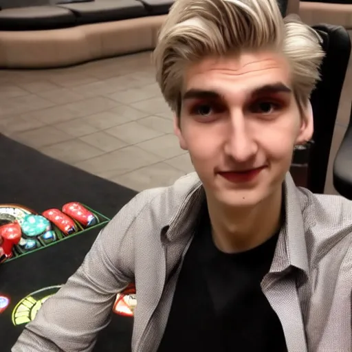 Prompt: really handsome gigachad xqc gambling : : realistic : : 1 dslr : : 1 - - quality 2