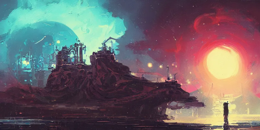 Image similar to a mysterious epic gouache painting of a steampunk planet by alena aenami in the style of romanticism art, trending on art station