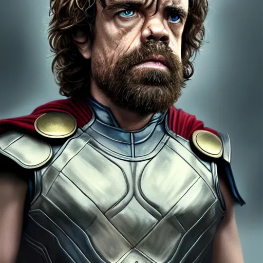 Prompt: peter dinklage as thor from endgame digital painting, extremely detailed, 4 k, intricate, brush strokes, mark arian, artgerm, bastien lecouffe - deharme