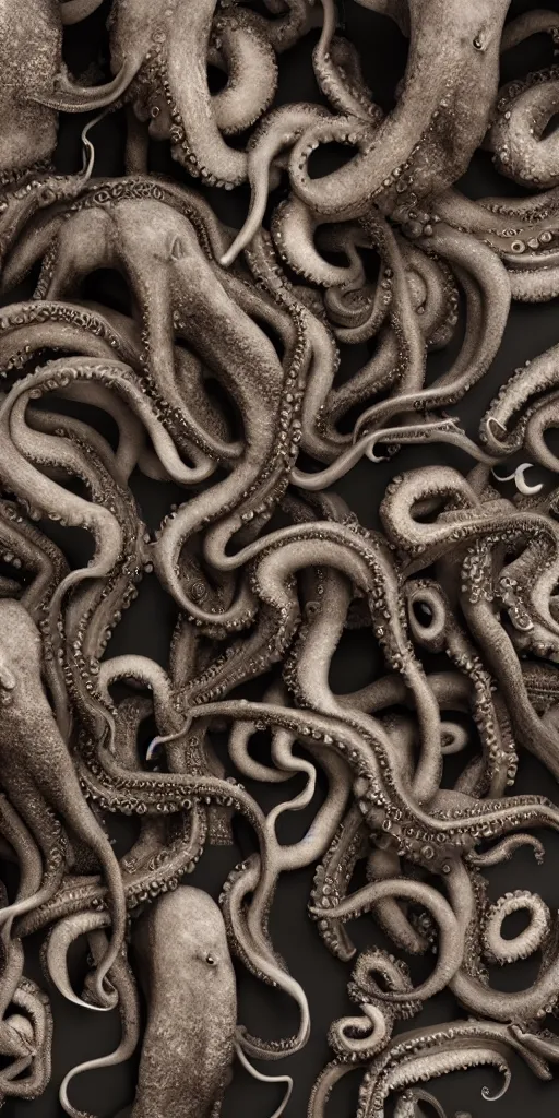 Image similar to a wideshreen photo of a huge cabinet full of octopuses cinematic lighting, silverplate, hyper realistic, very detailed, Octane render 8k