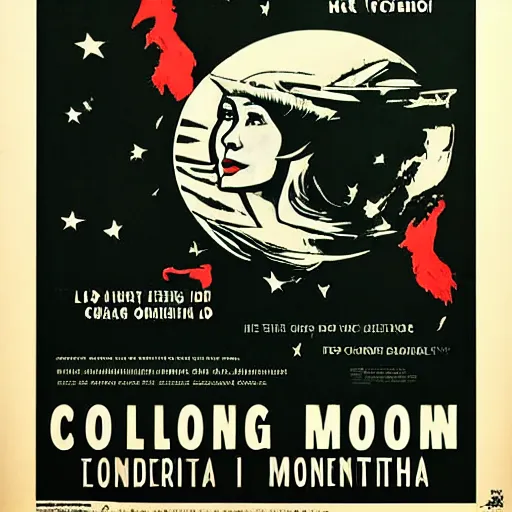 Image similar to propaganda poster for colonizing the moon with cate blanchett, by bonesetell