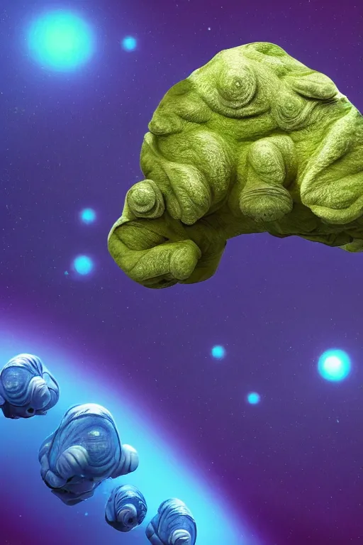 Image similar to tardigrades!!! symmetry!! a dream of a surreal alien landscape, no gravity, full of tardigrades, diffused light, surreal environmental color, crystal formations not responding to the laws of physics, ray tracing, beautiful rays of light in the cosmic dust, color aberration 4 k