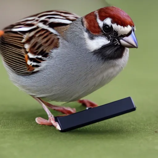 Image similar to a sparrow playing with a playstation 5