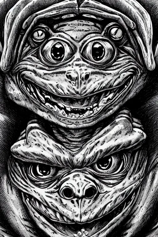 Prompt: frog goblin, symmetrical, goblin, highly detailed, digital art, sharp focus, trending on art station, kentaro miura manga art style