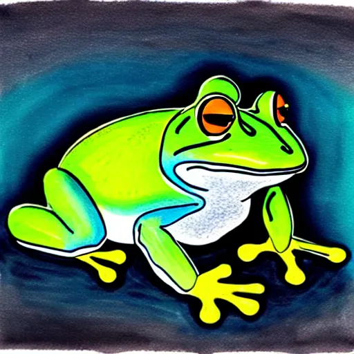 Prompt: zen, frog on the pond, ink