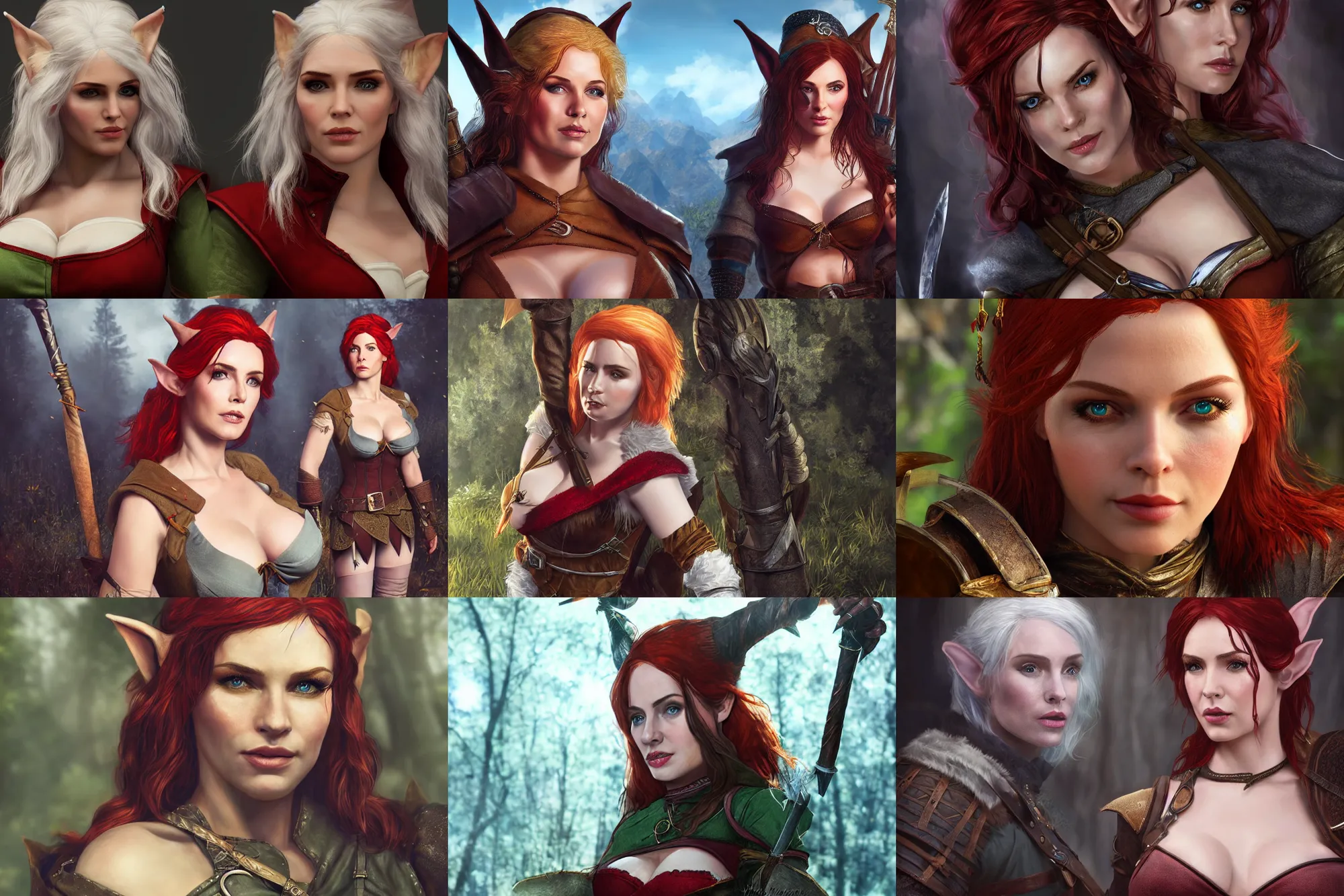 Prompt: alluring photorealistic portrait of buxom Triss Merigold as a high-fantasy elf in a chesty fantasy outfit in The Witcher 3, high quality, rendering, hyper-realistic, digital art, award winning