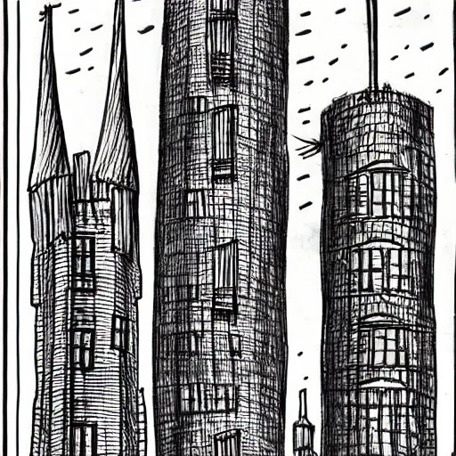 Prompt: ! dream buildings, drawing by dr seuss, with towers, bridges, stairs