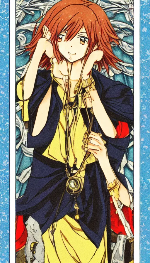 Image similar to anime tarot card based on the card Judgement