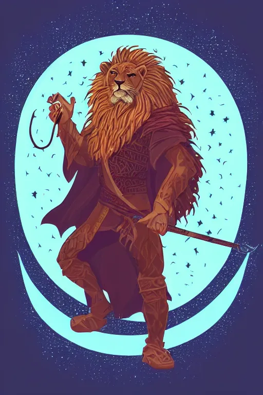 Image similar to Portrait of a Lion that is a wizard casting a spell , wizard, medieval, sticker, colorful, casting epic spell, magic the gathering artwork, D&D, fantasy, artstation, heroic pose, illustration, highly detailed, simple, smooth and clean vector curves, no jagged lines, vector art, smooth