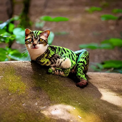 Image similar to cat in frog costume, nature photography