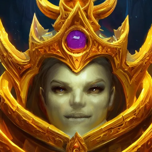 Image similar to a golden majestic crown with gemstone carved into it, floating crown, the crown the crown, yellow magic theme, bright art masterpiece artstation. 8 k, sharp high quality artwork in style of jose daniel cabrera pena and greg rutkowski, concept art by tooth wu, blizzard warcraft artwork, hearthstone card game artwork, the crown