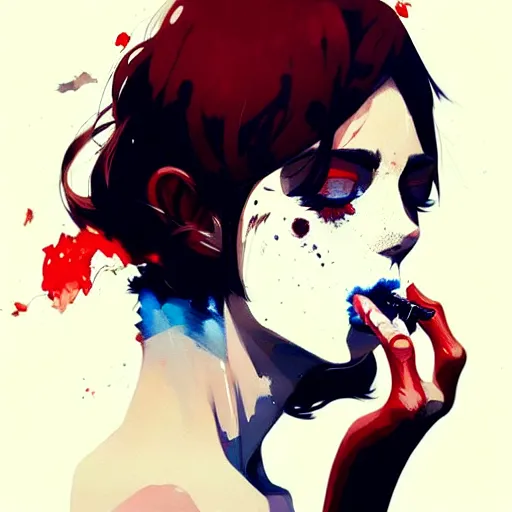 Image similar to a ultradetailed beautiful portait panting of a stylish woman with a cigarette in her mouth, by conrad roset, greg rutkowski and makoto shinkai, trending on artstation