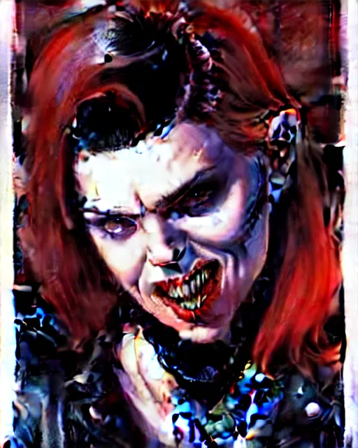 Image similar to rafael albuquerque comic art, peter mohrbacher, steve niles, artgerm, pretty scarlett johansson vampire sharp vampire teeth open mouth, symmetrical eyes, black leather jacket, jeans, long blonde hair, full body