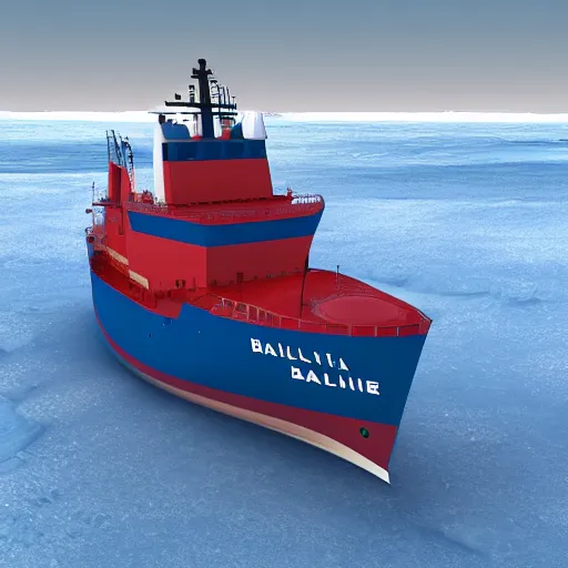 Prompt: baltika icebreaker ship vessel in ice polar water, ice floe, realistic detailed
