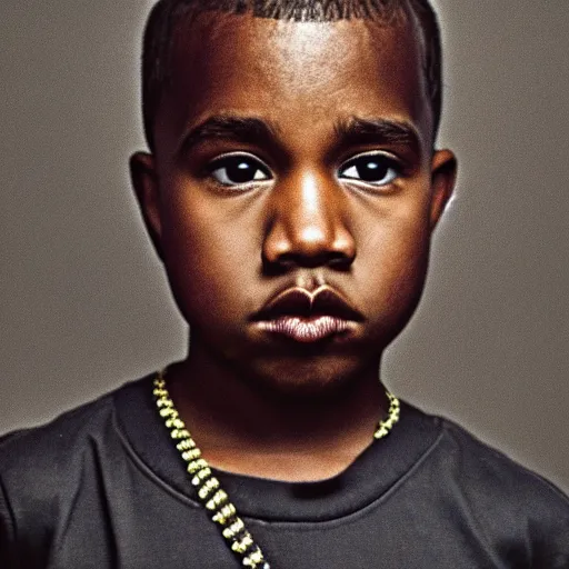 Image similar to the face of young kanye west at 1 2 years old, portrait by julia cameron, chiaroscuro lighting, shallow depth of field, 8 0 mm, f 1. 8