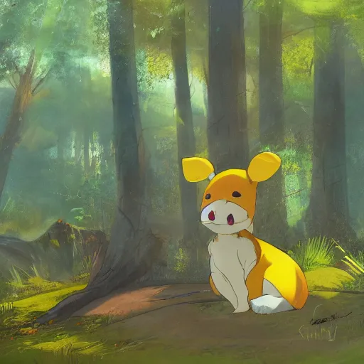 Image similar to concept art painting of an anthropomorphic chubby doe wearing yellow robes, in the deep forest, realistic, detailed, cel shaded, in the style of makoto shinkai and greg rutkowski and james gurney