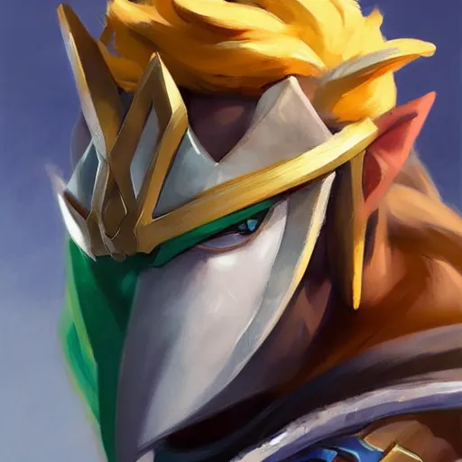 Image similar to greg manchess portrait painting of link from legend of zelda as overwatch character, medium shot, asymmetrical, profile picture, organic painting, sunny day, matte painting, bold shapes, hard edges, street art, trending on artstation, by huang guangjian and gil elvgren and sachin teng