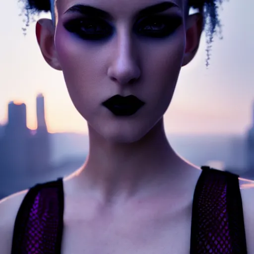 Image similar to photographic portrait of a stunningly beautiful goth emo cyberpunk female in soft dreamy light at sunset, contemporary fashion shoot, by edward robert hughes, annie leibovitz and steve mccurry, david lazar, jimmy nelsson, breathtaking, 8 k resolution, extremely detailed, beautiful, establishing shot, artistic, hyperrealistic, beautiful face, octane render