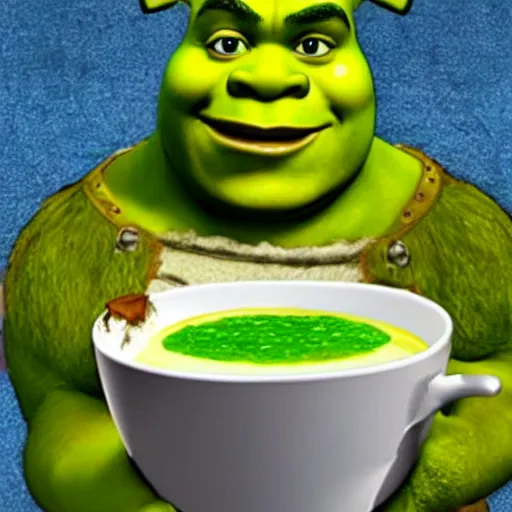 Prompt: shrek as soup