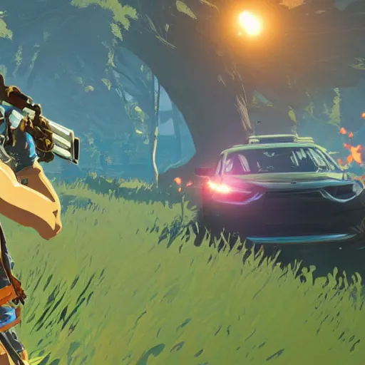 Image similar to screenshot of a carjacking in breath of the wild