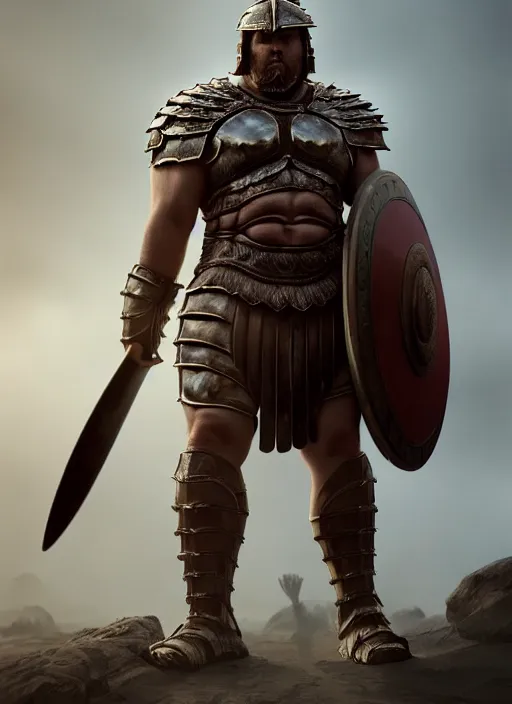 Prompt: full body hyper realistic illustration of Ibai Llanos as a spartan hoplite hero, big guy and big belly, perfect facial symmetry + dim volumetric lighting, 8k octane beautifully detailed render, post-processing, extremely hyperdetailed, intricate, epic composition, grim yet sparkling atmosphere, cinematic lighting + masterpiece, trending on artstation