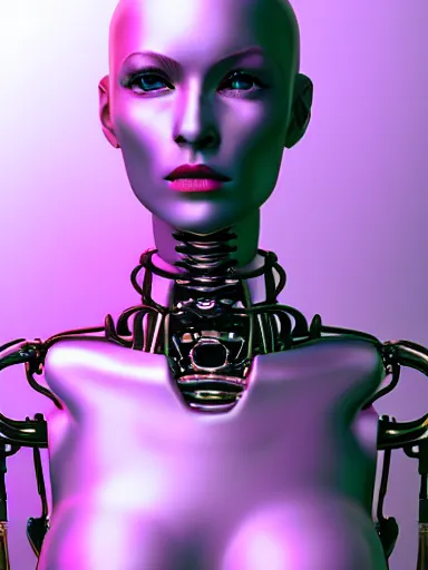 Image similar to a gorgeous concept art drawing of a female cybernetic mannequin, soft lighting, realistic, smooth face, 8 k high definition, insanely detailed, intricate, elegant, trending on artstation, vaporwave synthwave 1 9 8 0 s sci - fi art style. influenced by chris fodd and chris moore and vincent di fate