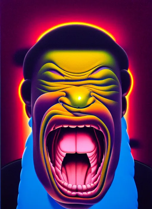 Prompt: insight of a men screaming by shusei nagaoka, kaws, david rudnick, airbrush on canvas, pastell colours, cell shaded!!!, 8 k
