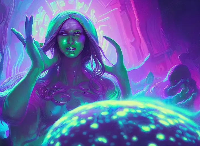 Prompt: A psychedelic portrait of star spawn mangler animated table , vibrant color scheme, highly detailed, in the style of romanticism, cinematic, artstation, Moebius, Greg rutkowski