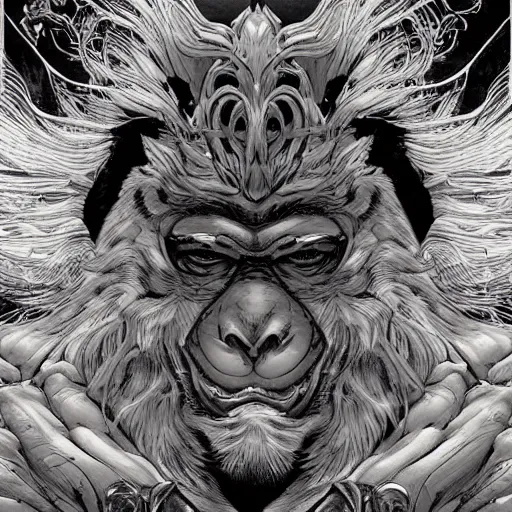 Prompt: 2 5 2 5, monk of the order of the mystic mountain monkey's, intricate, elegant, highly detailed, smooth, sharp focus, detailed face, high contrast, dramatic lighting, graphic novel, art by ardian syaf and pepe larraz,