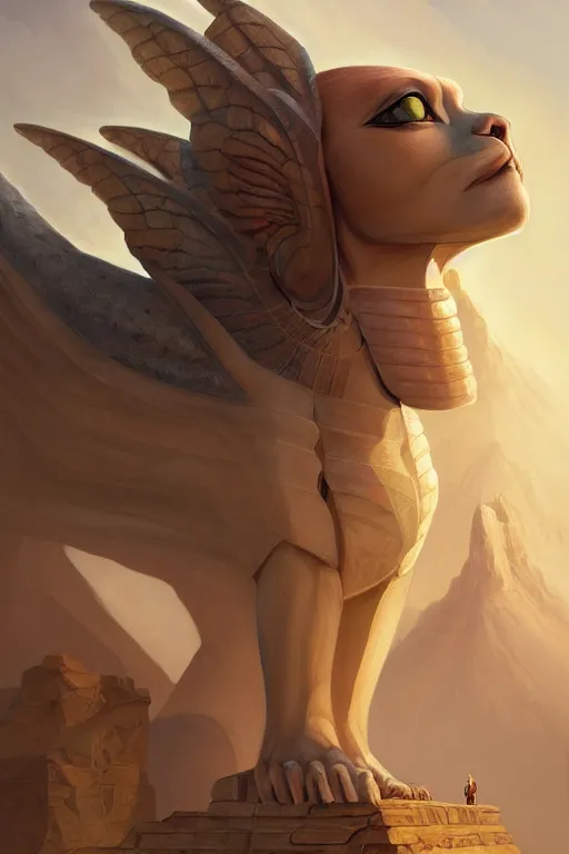 Image similar to legendary sphinx, highly detailed, d & d, fantasy, highly detailed, digital painting, trending on artstation, concept art, sharp focus, illustration, global illumination, ray tracing, realistic shaded, art by artgerm and greg rutkowski and fuji choko and viktoria gavrilenko and hoang lap