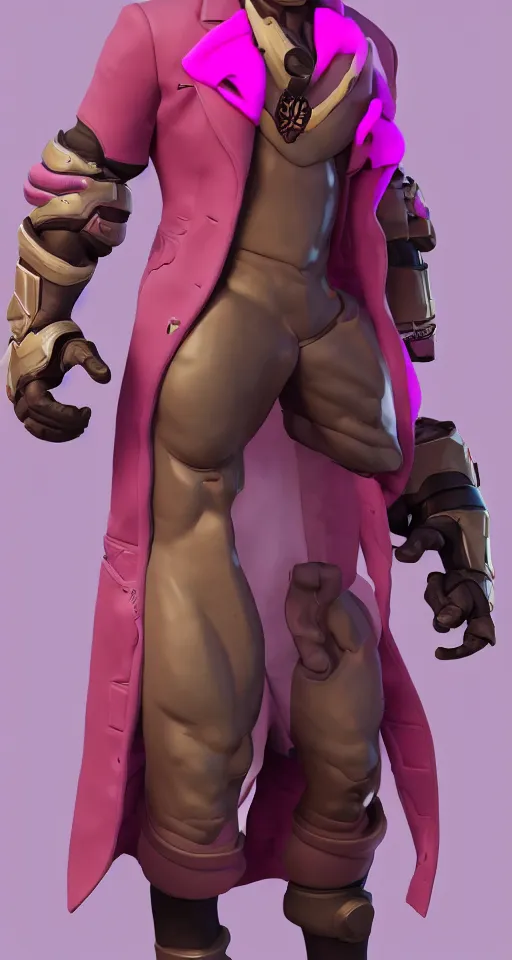 Image similar to doomfist, pink blazer, overwatch game, digital art, high detailed, artstation, 3 d render