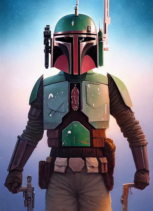 Prompt: symmetry! highly detailed portrait of boba fett, shallow focus. fantasy art by greg rutkowski, loish, rhads, ferdinand knab, makoto shinkai and lois van baarle, ilya kuvshinov, rossdraws, tom bagshaw, alphonse mucha, global illumination, radiant light, detailed and intricate environment