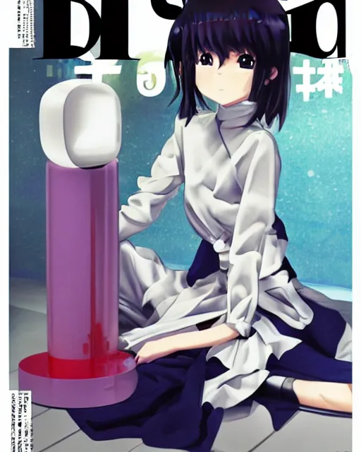 Image similar to anime girl wearing balenciaga, magazine cover, ufo table,